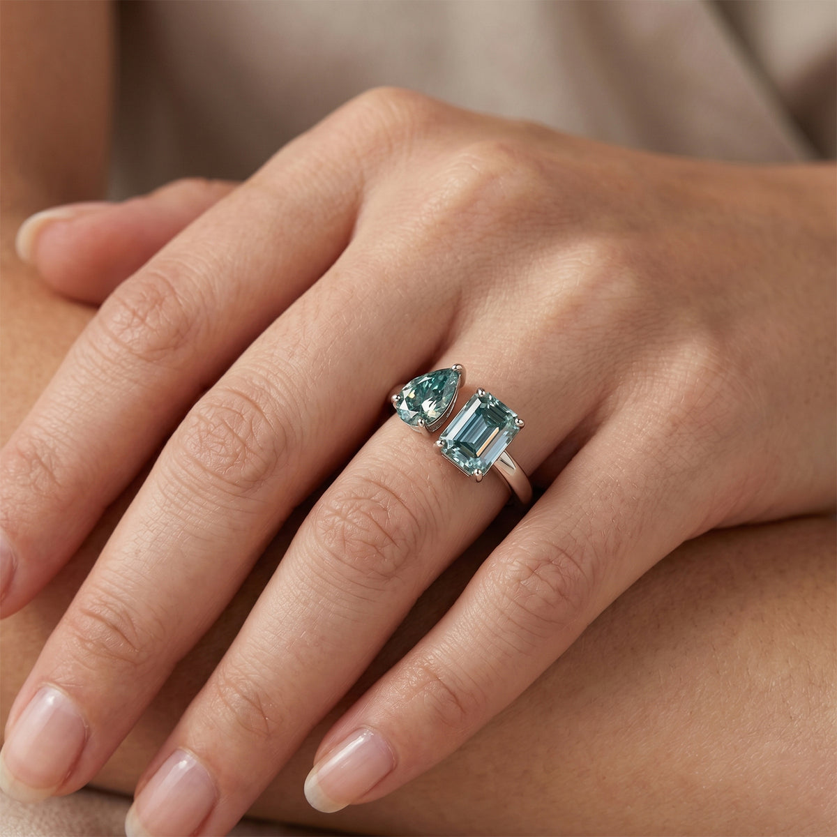 D'Joy - Paraiba Moissanite Toi-et-Moi Ring in Rhodium Overlay Sterling Silver 2.30 Ct. V32607144 2