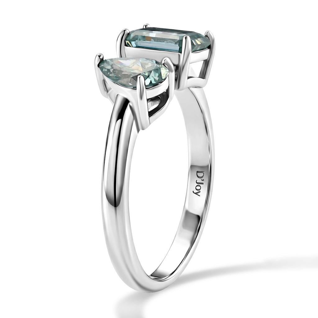 D'Joy - Paraiba Moissanite Toi-et-Moi Ring in Rhodium Overlay Sterling Silver 2.30 Ct._8634674_3