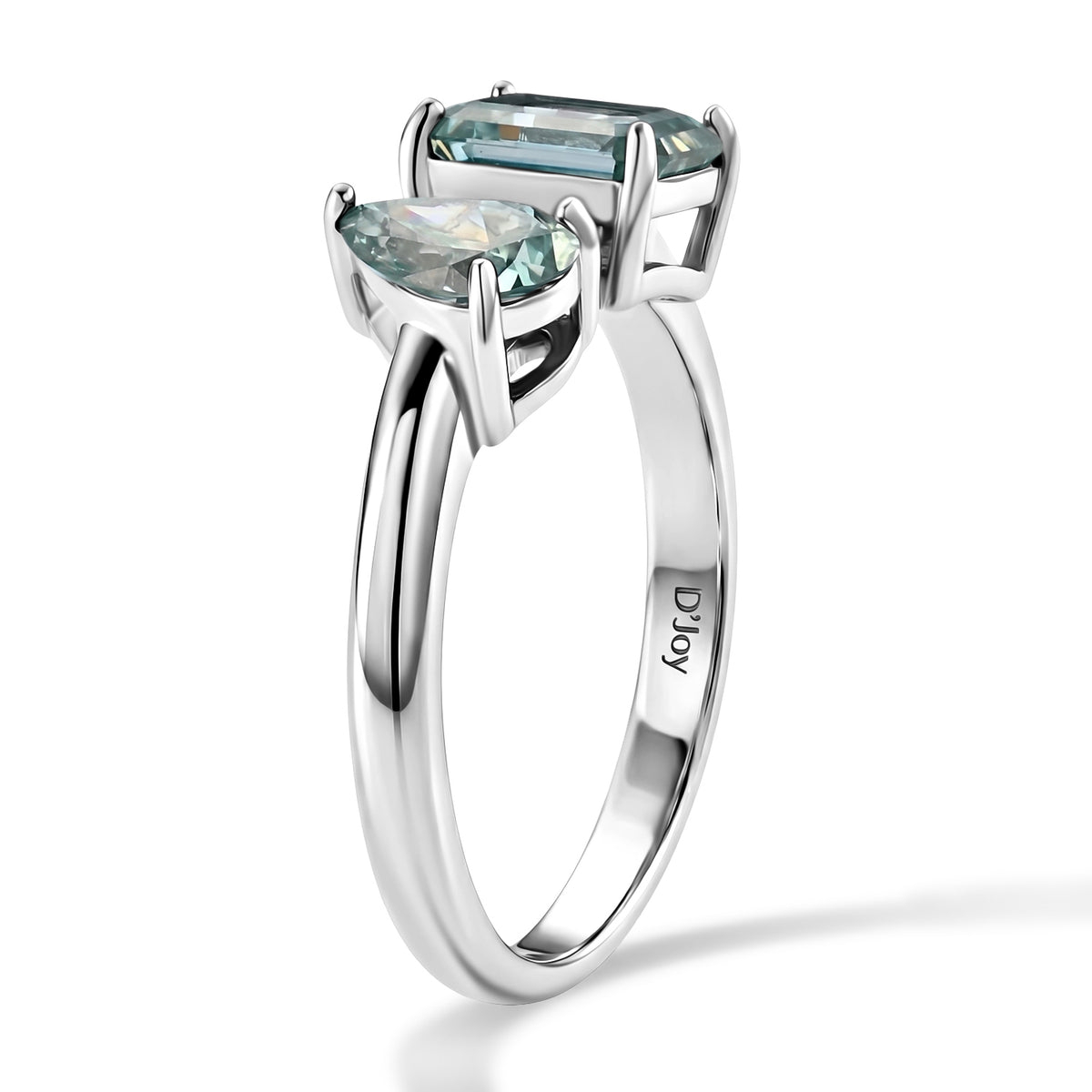 D'Joy - Paraiba Moissanite Toi-et-Moi Ring in Rhodium Overlay Sterling Silver 2.30 Ct. V32607144 4