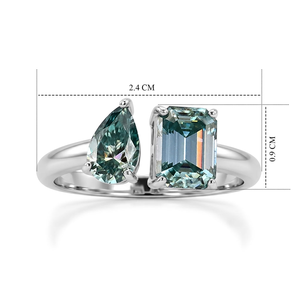 D'Joy - Paraiba Moissanite Toi-et-Moi Ring in Rhodium Overlay Sterling Silver 2.30 Ct._8634674_5
