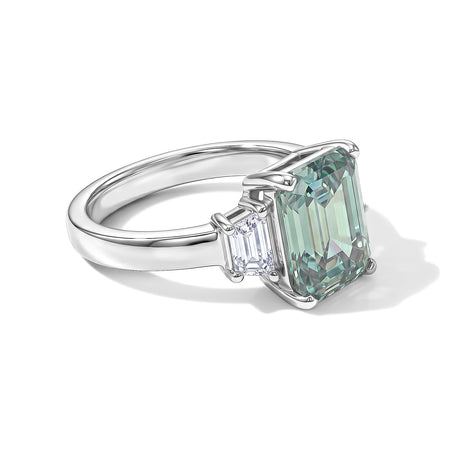 D'Joy - Paraiba Moissanite Trilogy Ring in Rhodium Overlay Sterling Silver 3.80 Ct. 8634697 1