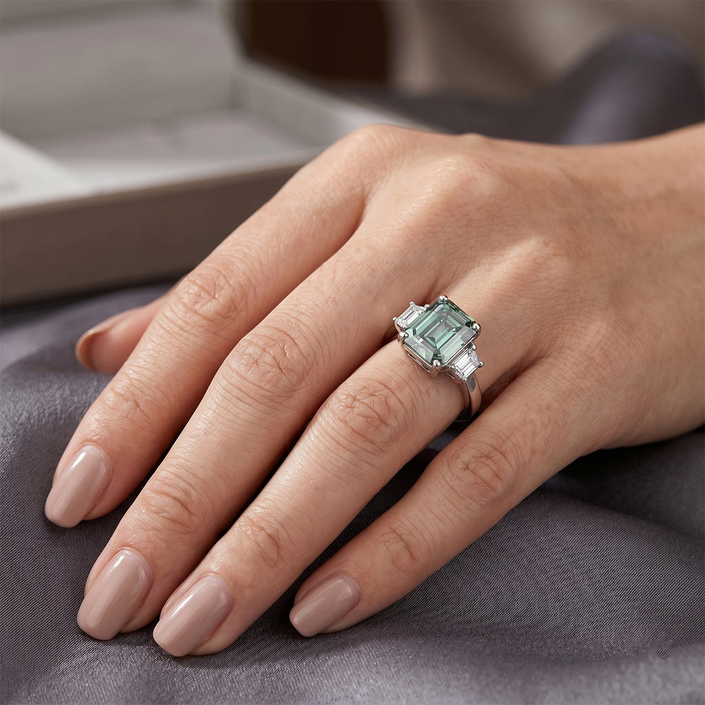 D'Joy - Paraiba Moissanite Trilogy Ring in Rhodium Overlay Sterling Silver 3.80 Ct._8634700_1