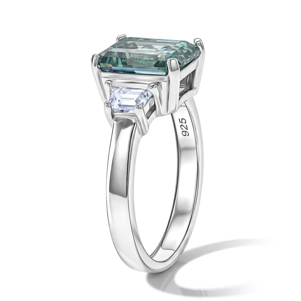 D'Joy - Paraiba Moissanite Trilogy Ring in Rhodium Overlay Sterling Silver 3.80 Ct. V32604026 4