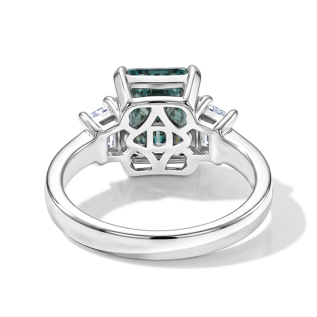 D'Joy - Paraiba Moissanite Trilogy Ring in Rhodium Overlay Sterling Silver 3.80 Ct._8634700_4