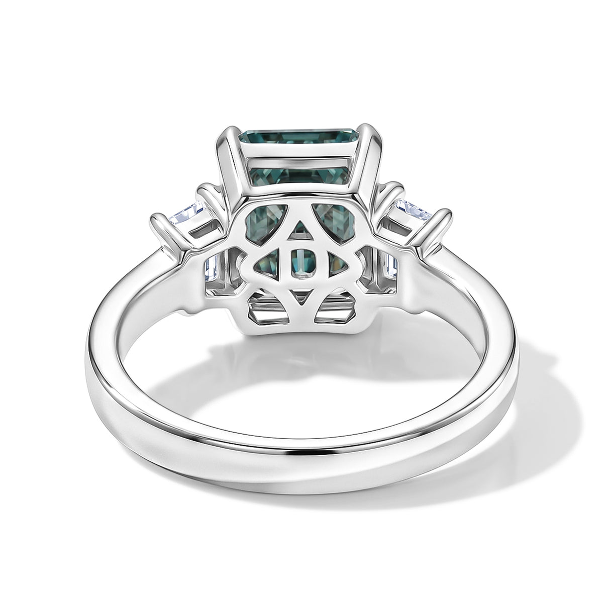 D'Joy - Paraiba Moissanite Trilogy Ring in Rhodium Overlay Sterling Silver 3.80 Ct. V32604026 5