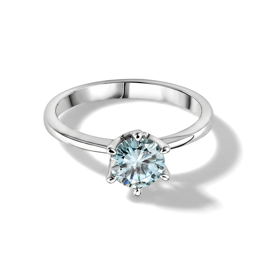 D'Joy - Paraiba Moissanite Solitaire Ring in Rhodium Overlay Sterling Silver_8634719