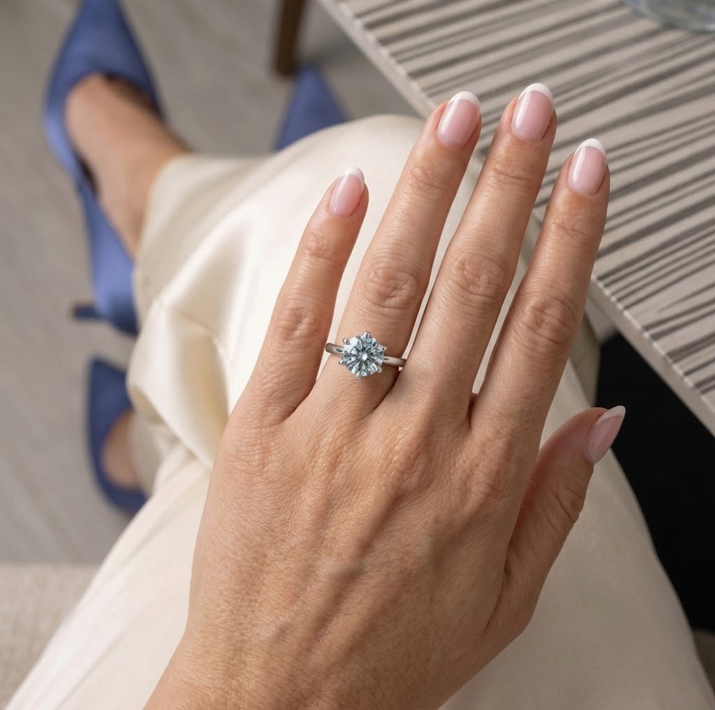 D'Joy - Paraiba Moissanite Solitaire Ring in Rhodium Overlay Sterling Silver V32518988 3