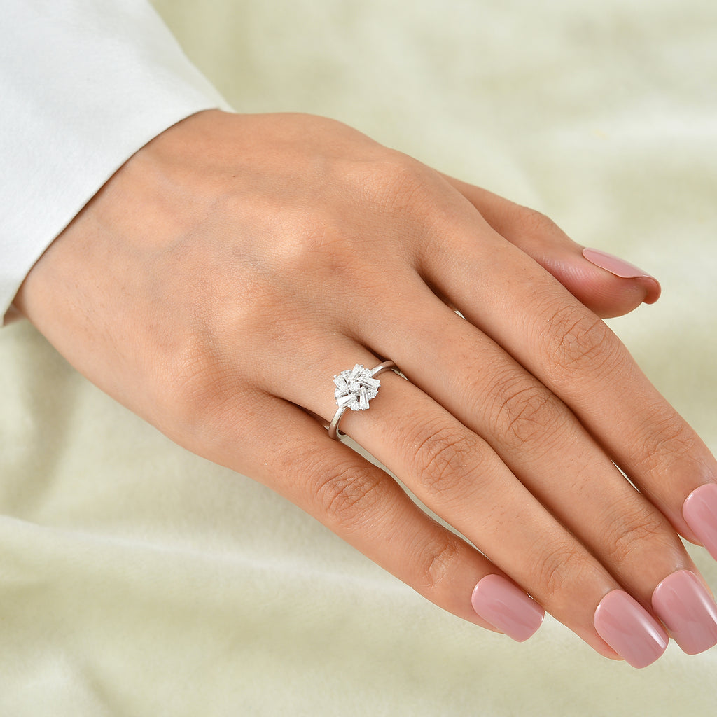 D'Joy - Moissanite Cluster Ring in Platinum Overlay Sterling Silver_8634777_1