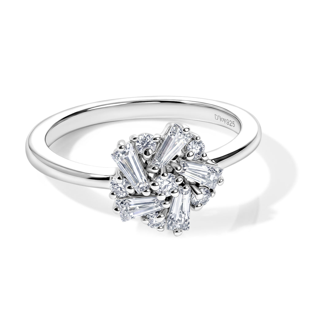 D'Joy - Moissanite Cluster Ring in Platinum Overlay Sterling Silver_8634778