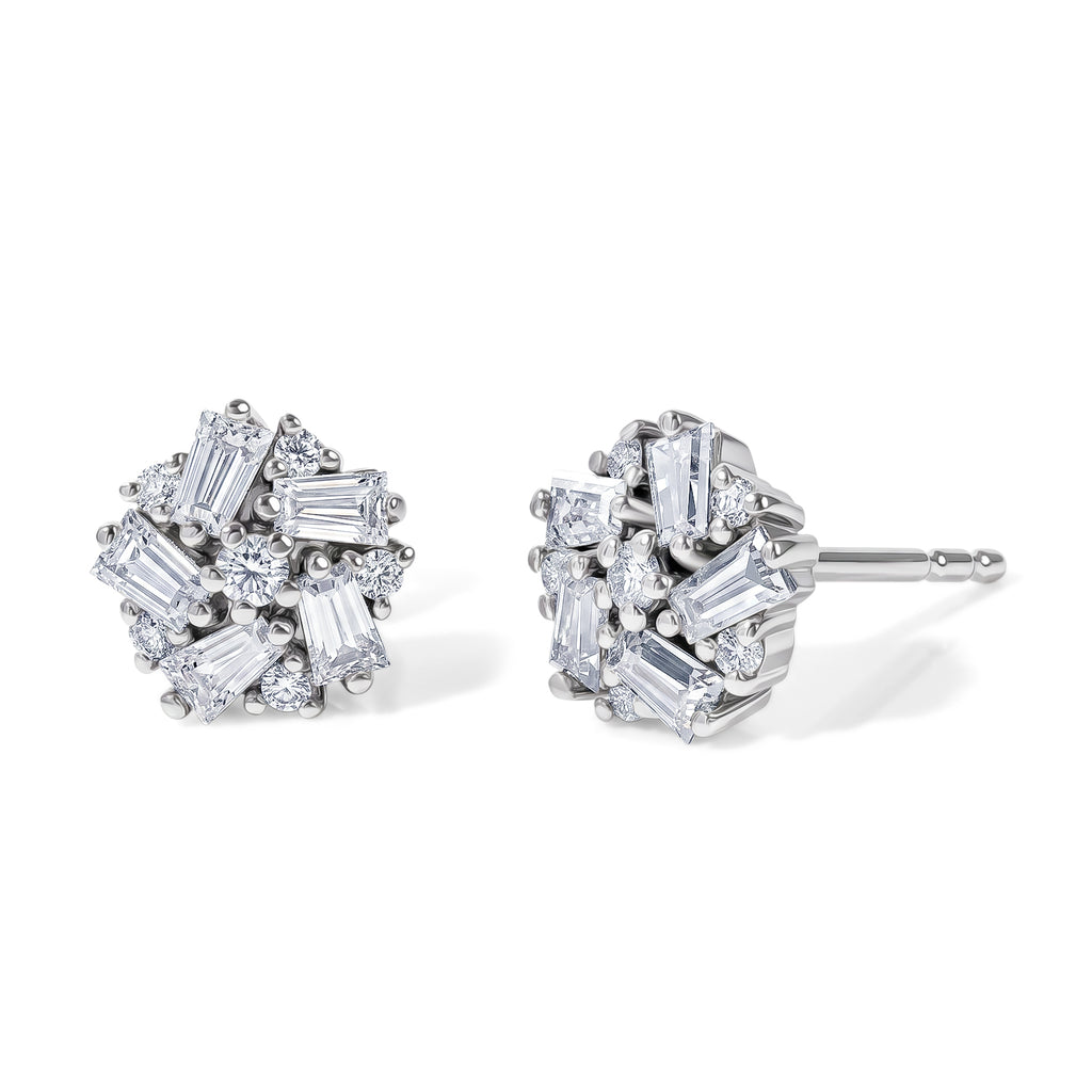 D'Joy - Moissanite Cluster Earring with Push Post in Platinum Overlay Sterling Silver_8634786