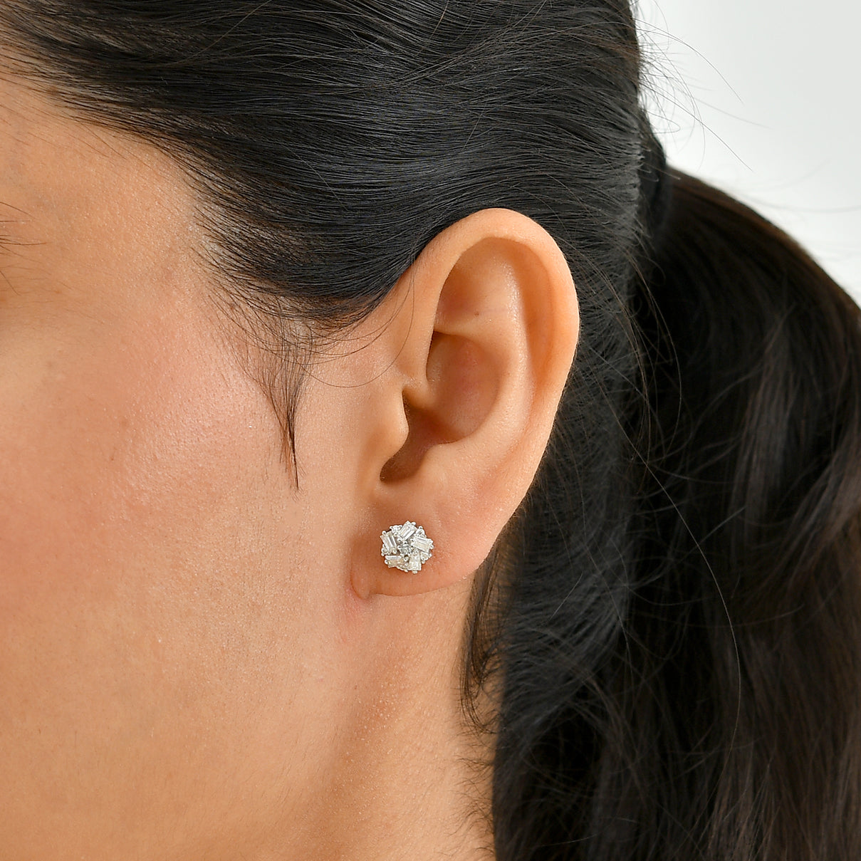 D'Joy - Moissanite Cluster Earring with Push Post in Platinum Overlay Sterling Silver V32513911 2