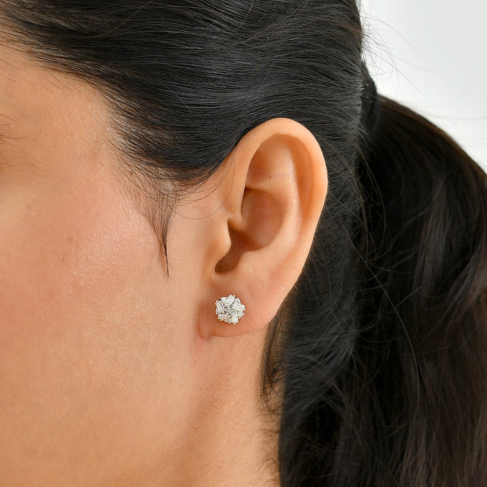 D'Joy - Moissanite Cluster Earring with Push Post in Platinum Overlay Sterling Silver 8634786 2