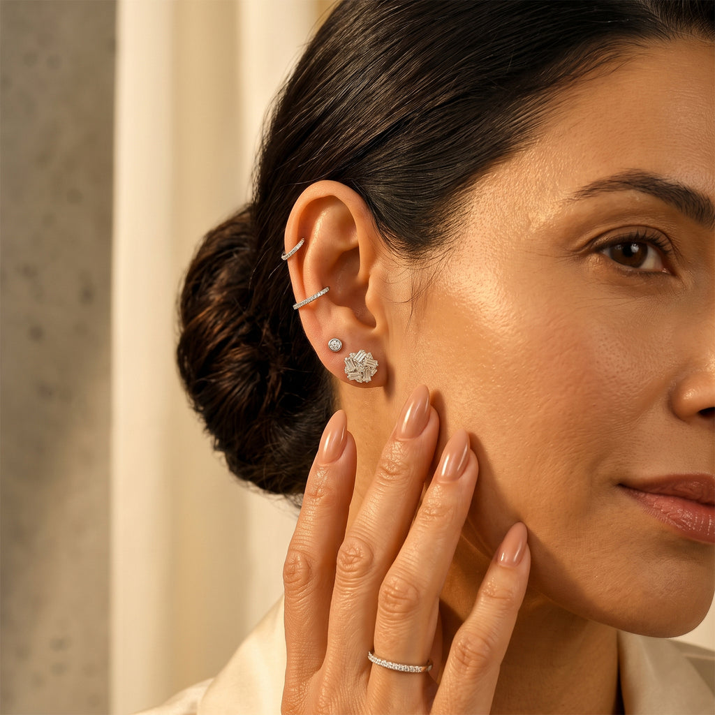 D'Joy - Moissanite Cluster Earring with Push Post in Platinum Overlay Sterling Silver_8634786_2