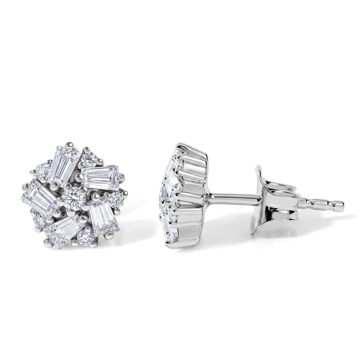 D'Joy - Moissanite Cluster Earring with Push Post in Platinum Overlay Sterling Silver V32513911 4