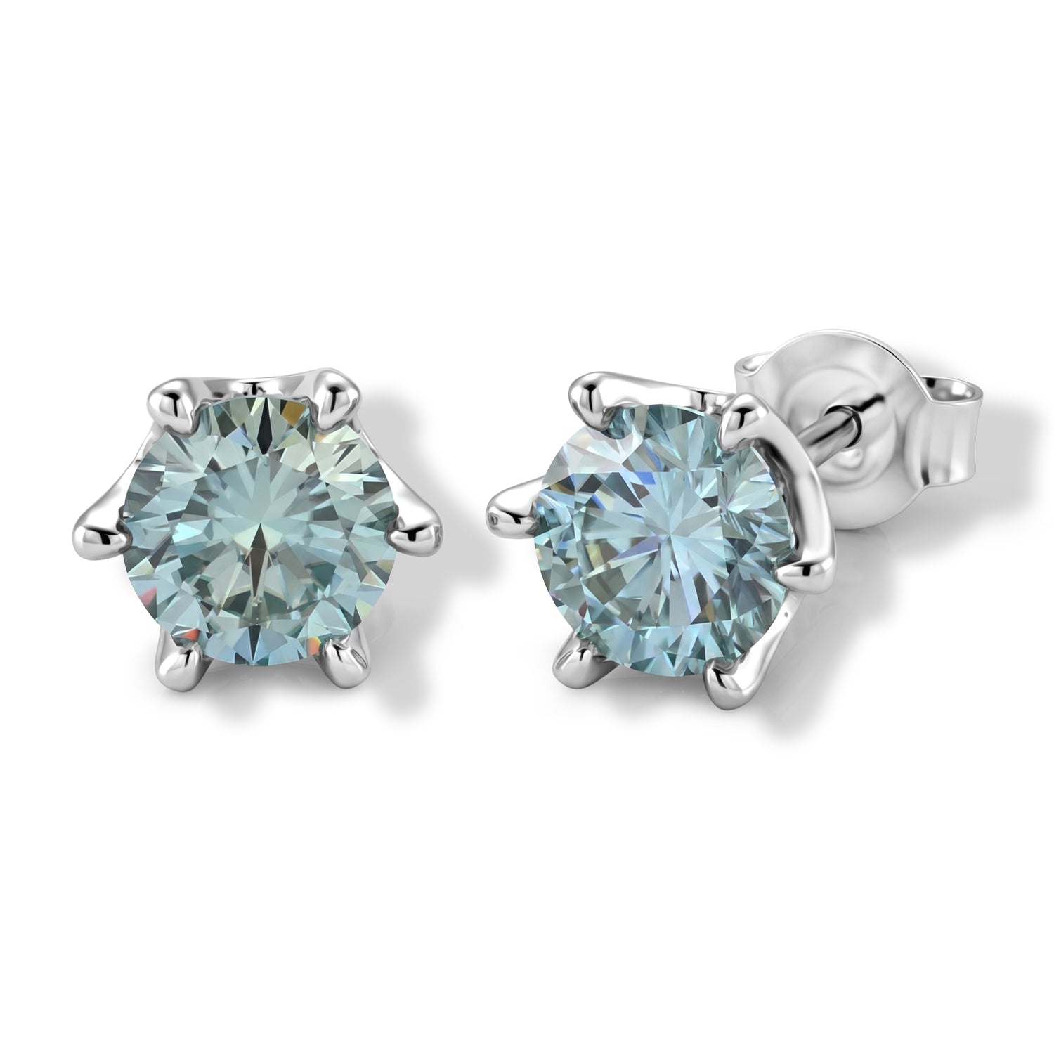 D'Joy - Paraiba Moissanite Solitaire Stud Push Post Earring in Rhodium Overlay Sterling Silver 1.88 Ct. V32529582 0