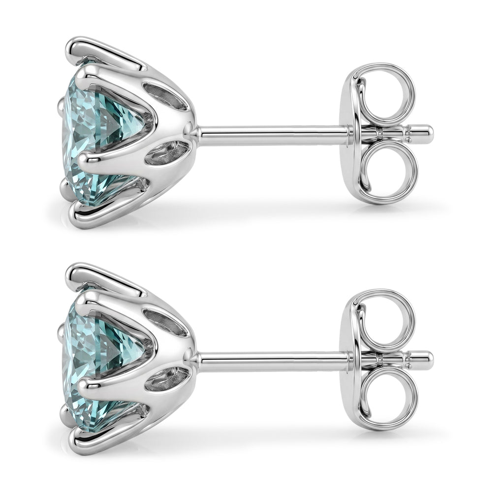 D'Joy - Paraiba Moissanite Solitaire Stud Push Post Earring in Rhodium Overlay Sterling Silver 1.88 Ct._8634798_3