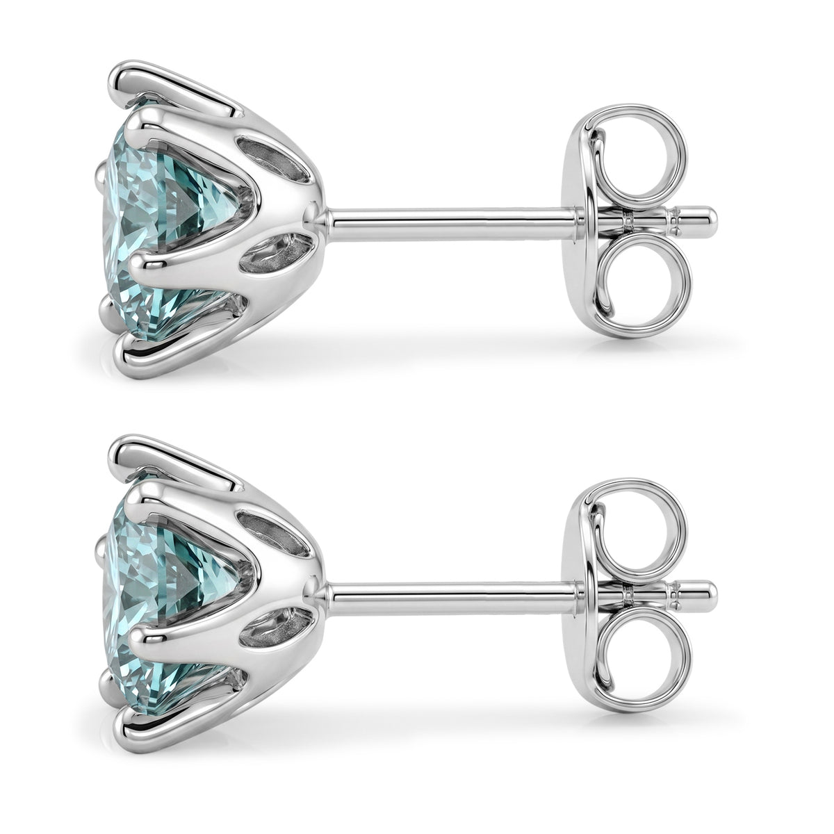 D'Joy - Paraiba Moissanite Solitaire Stud Push Post Earring in Rhodium Overlay Sterling Silver 1.88 Ct. V32529582 4