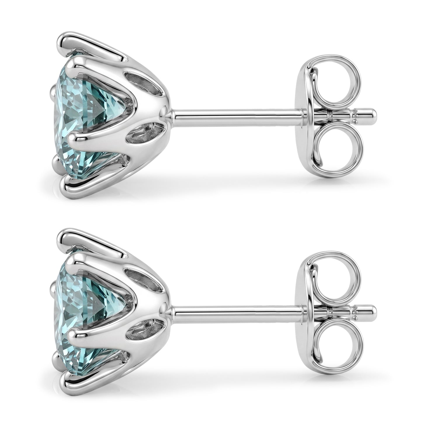 D'Joy - Paraiba Moissanite Solitaire Stud Push Post Earring in Rhodium Overlay Sterling Silver 1.88 Ct. V32529582 4