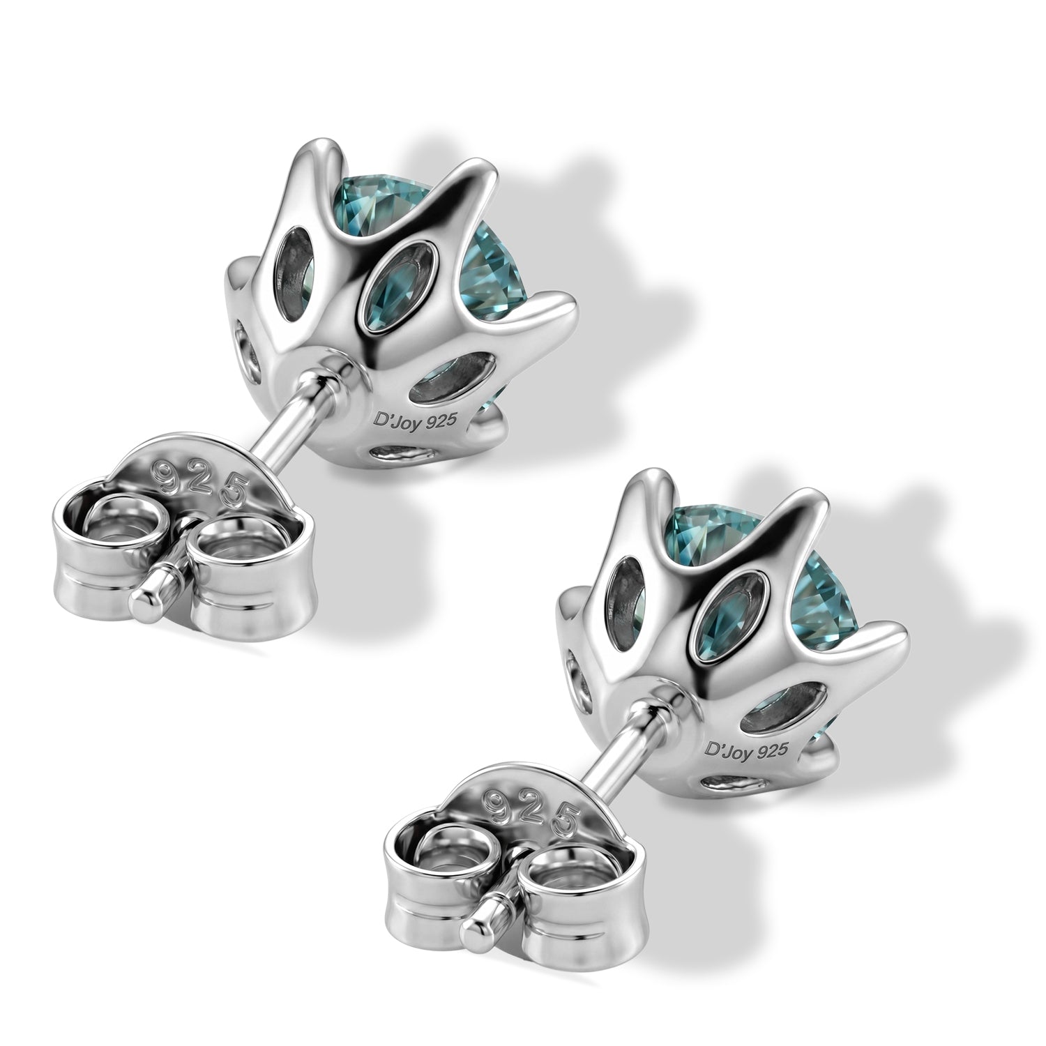 D'Joy - Paraiba Moissanite Solitaire Stud Push Post Earring in Rhodium Overlay Sterling Silver 1.88 Ct. V32529582 5