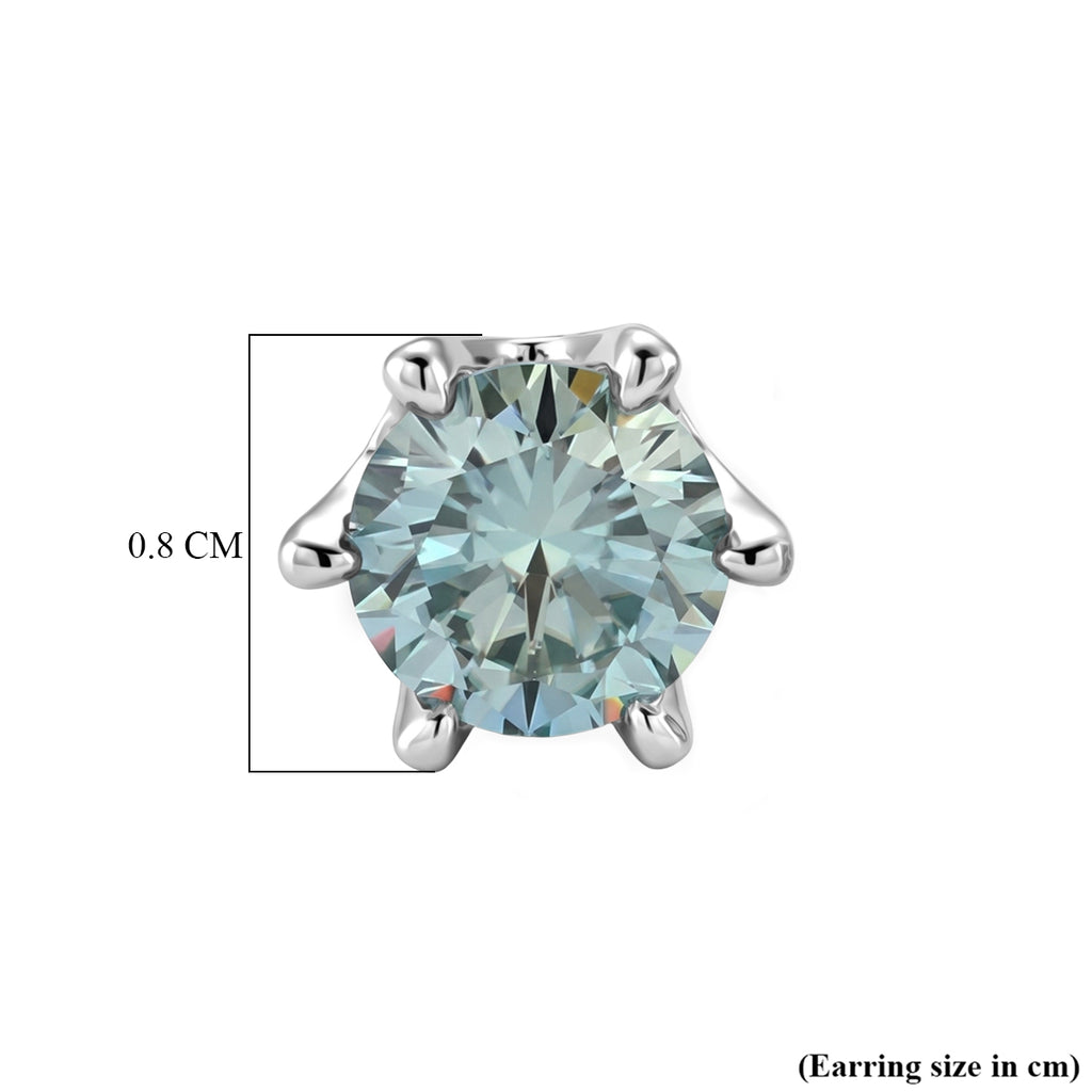 D'Joy - Paraiba Moissanite Solitaire Stud Push Post Earring in Rhodium Overlay Sterling Silver 1.88 Ct._8634798_5