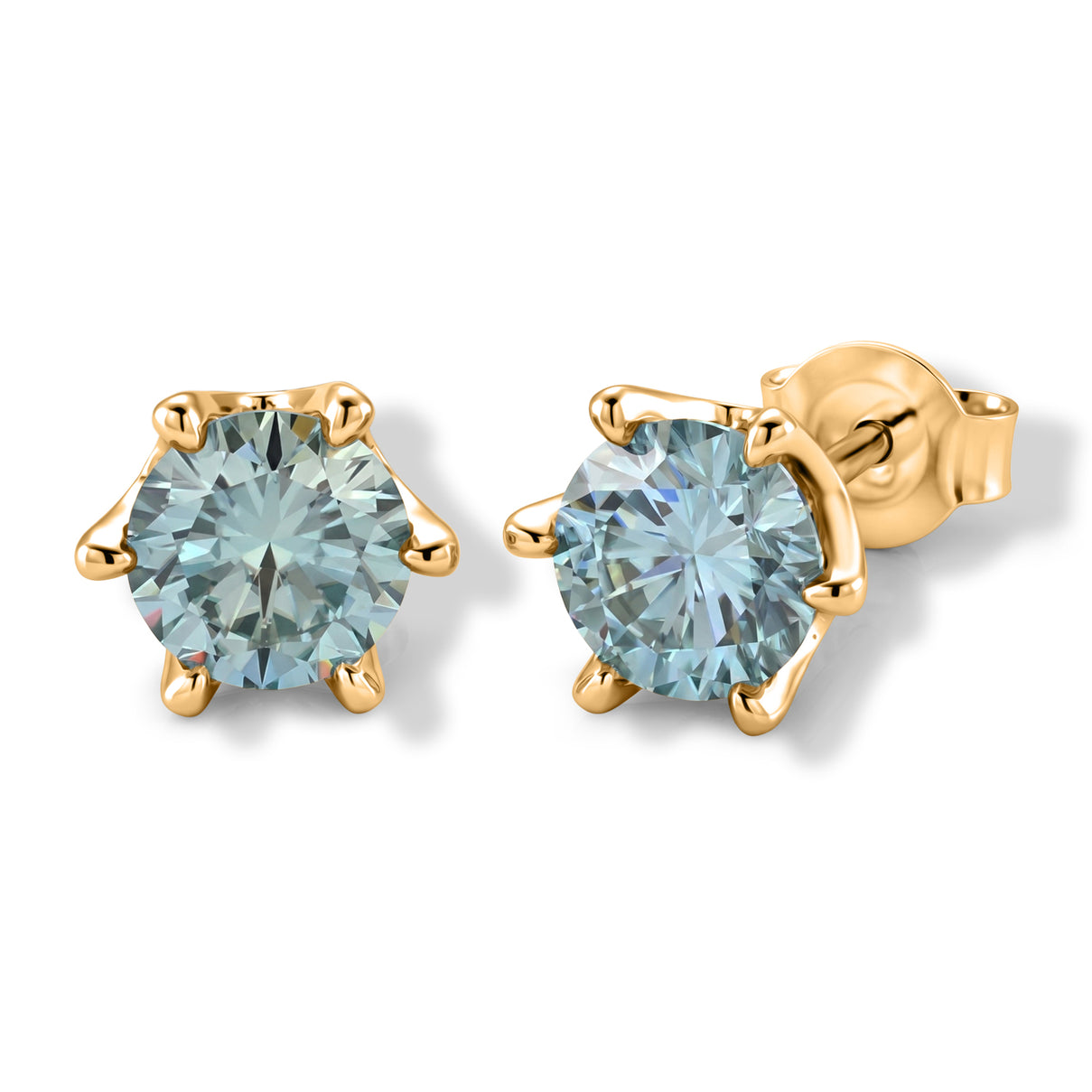 D'Joy - Paraiba Moissanite Solitaire Stud Push Post Earring in Yellow Gold Plated Sterling Silver 1.88 Ct. 8634800 0