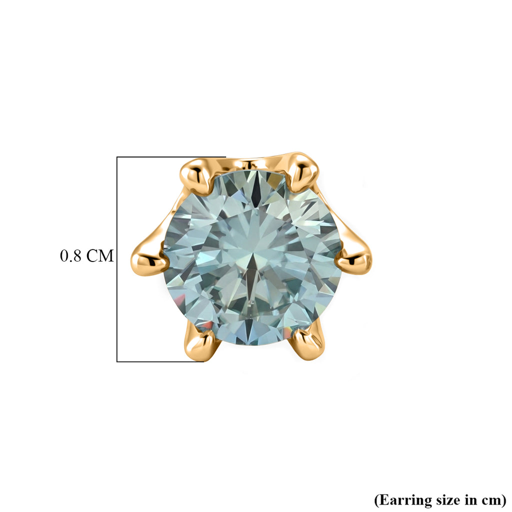 D'Joy - Paraiba Moissanite Solitaire Stud Push Post Earring in Yellow Gold Plated Sterling Silver 1.88 Ct._8634800_5