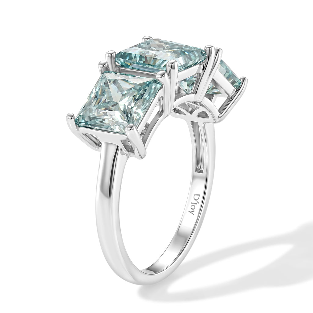 D'Joy - Paraiba Moissanite Trilogy Ring in Rhodium Overlay Sterling Silver 5.10 Ct._8634801_3
