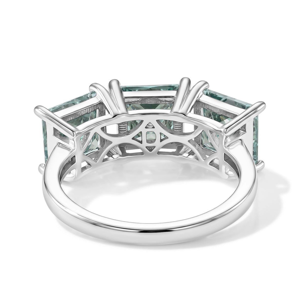 D'Joy - Paraiba Moissanite Trilogy Ring in Rhodium Overlay Sterling Silver 5.10 Ct. 8634801 5