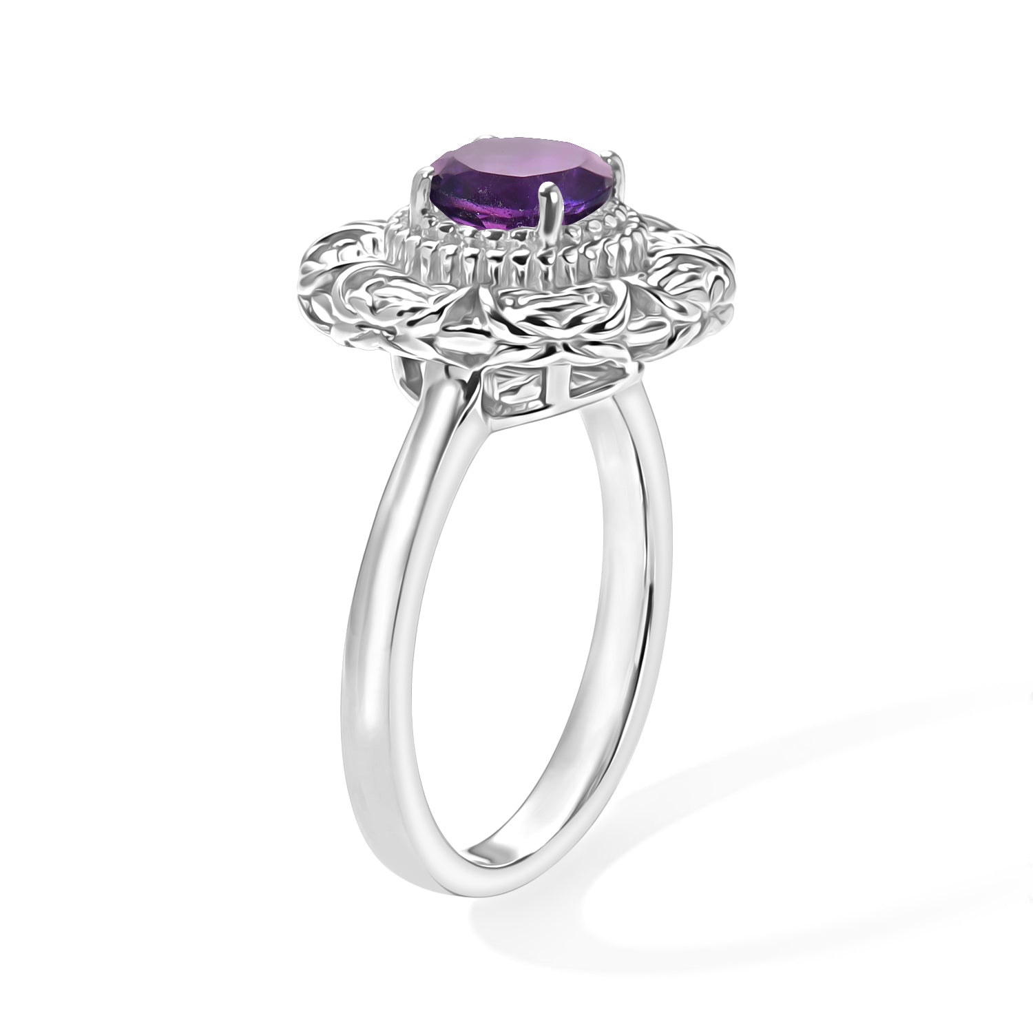 Natural Zambian Amethyst Solitaire Rosette Ring 8634813 2