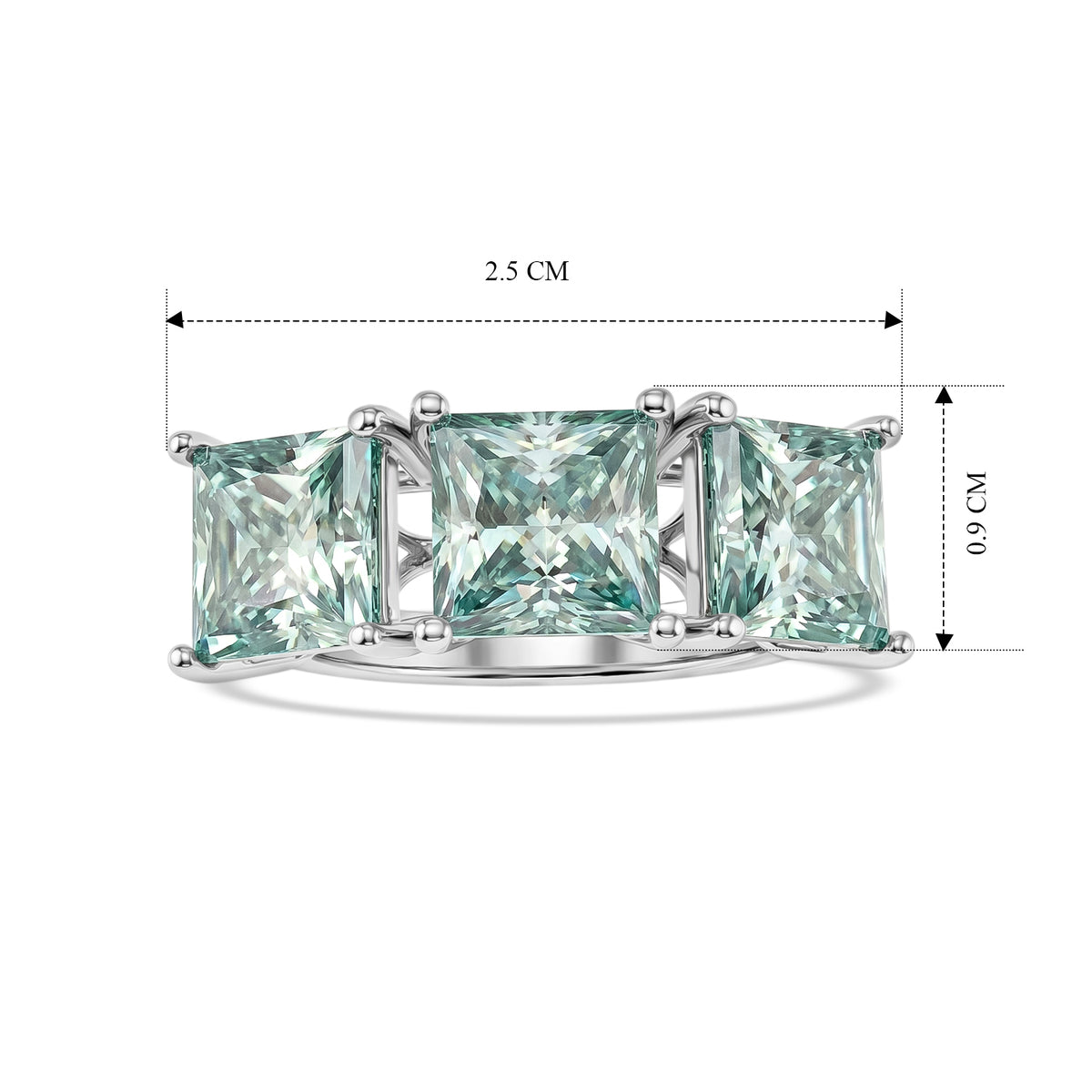 D'Joy - Paraiba Moissanite Trilogy Ring in Rhodium Overlay Sterling Silver 5.10 Ct. V32604144 6