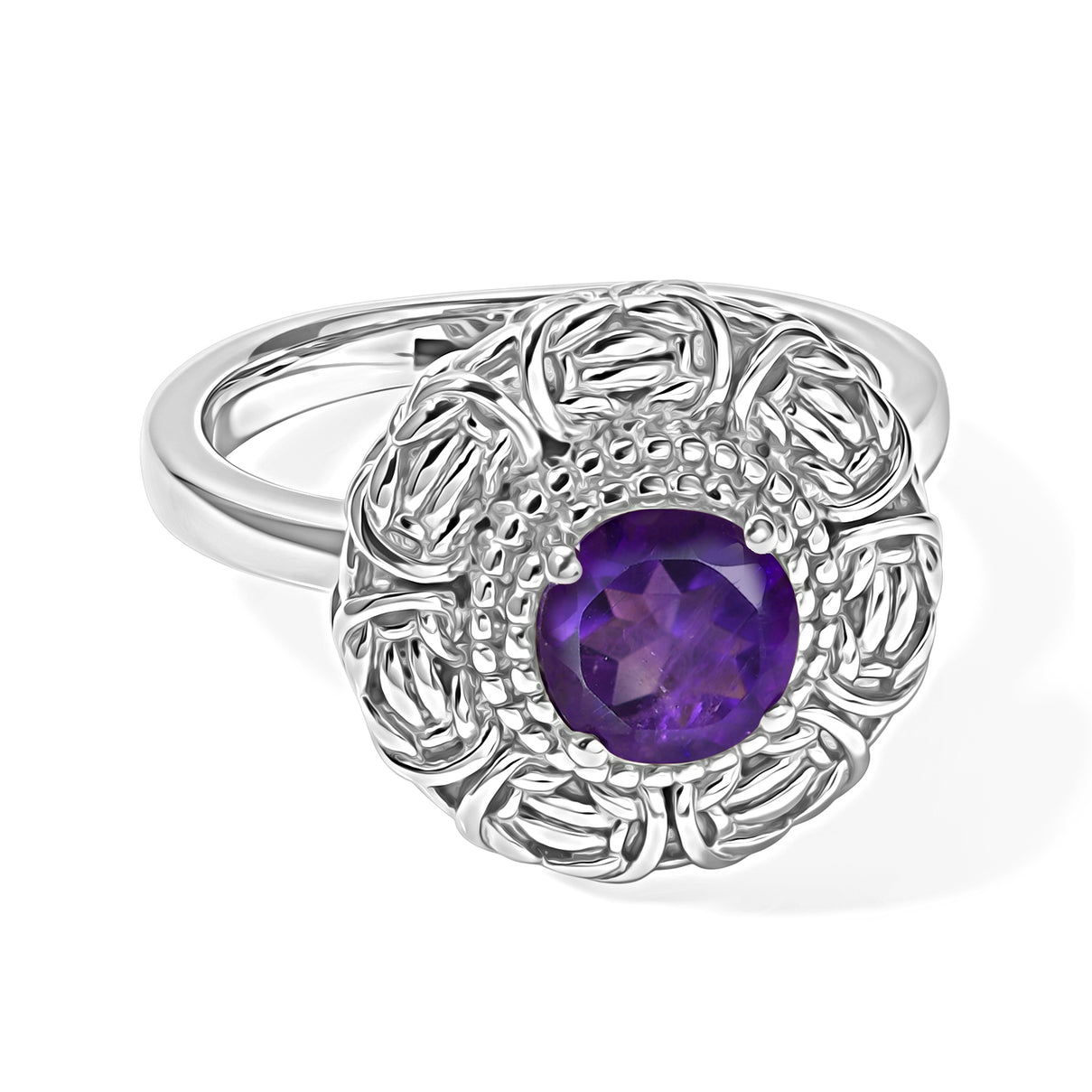 Natural Zambian Amethyst Solitaire Rosette Ring 8634848 0