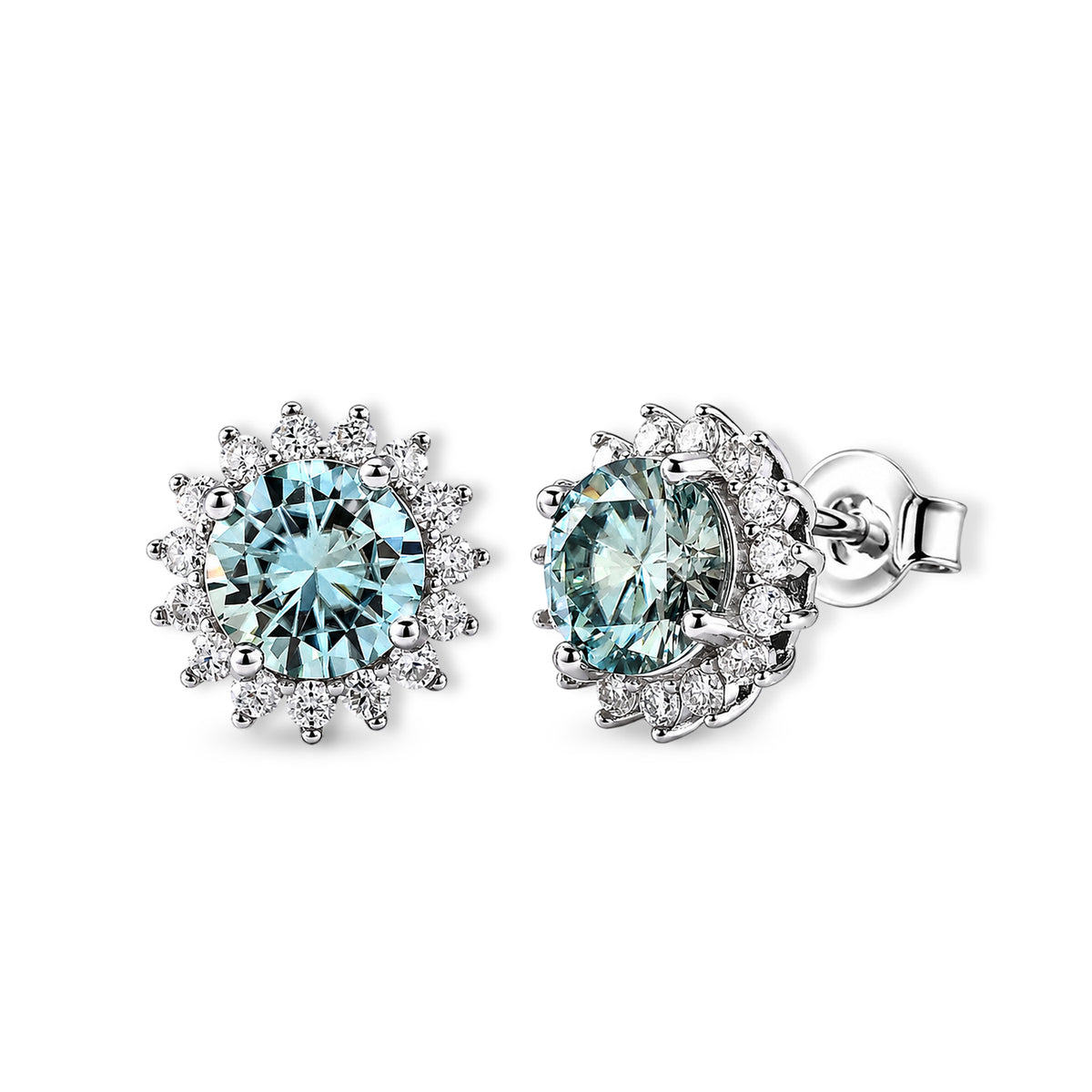 D'Joy - Moissanite Push Back Halo Earring in Rhodium Overlay Sterling Silver 1.90 Ct. V32519331 0