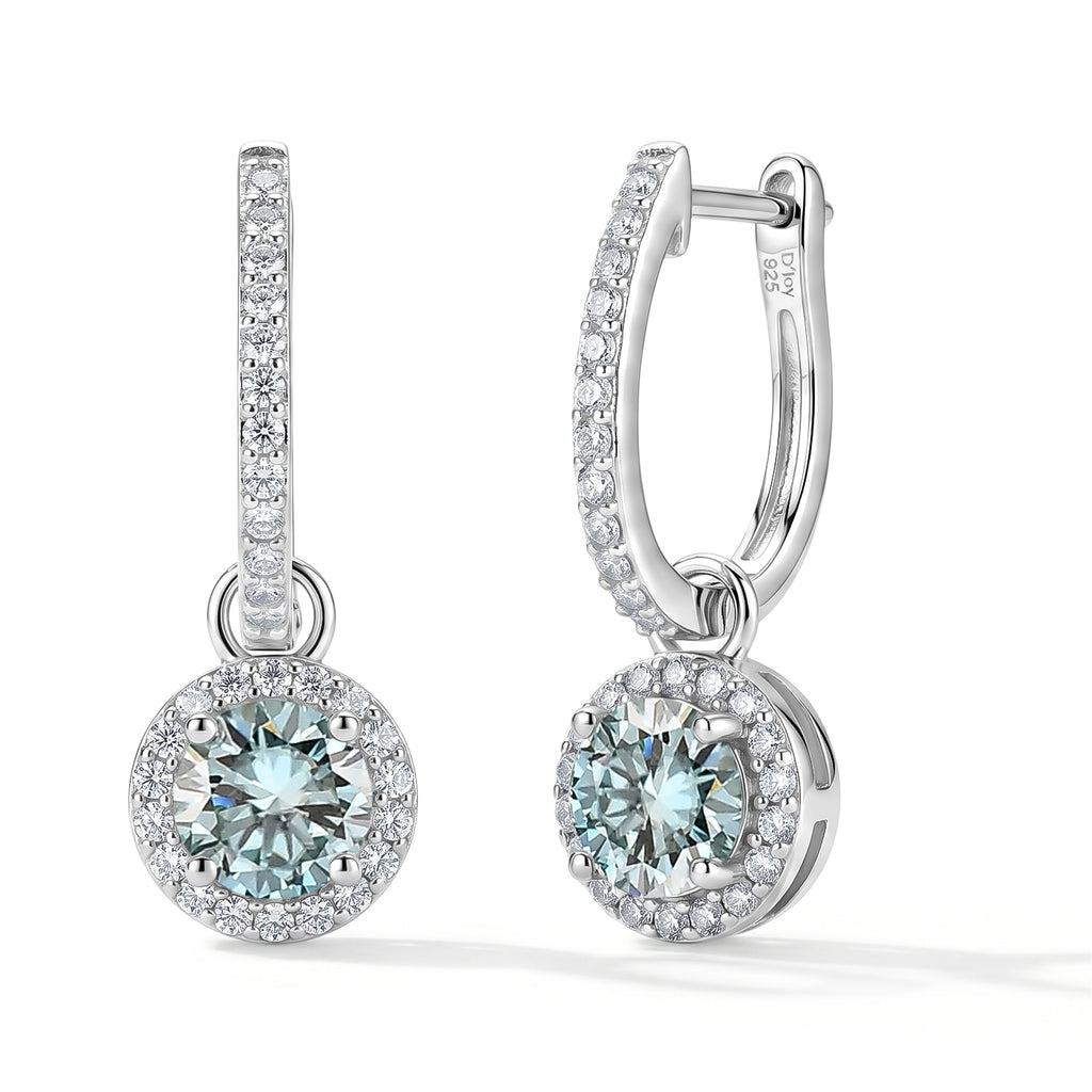 D'Joy - Paraiba Moissanite Hoop Drop Earring with Clasp in Rhodium Overlay Sterling Silver 2.37 Ct._8634882