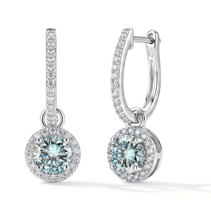 D'Joy - Paraiba Moissanite Hoop Drop Earring with Clasp in Rhodium Overlay Sterling Silver 2.37 Ct. 8634882 1