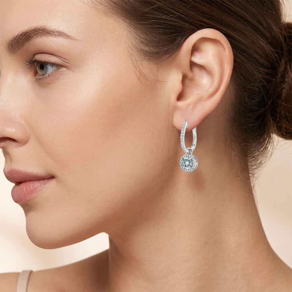 D'Joy - Paraiba Moissanite Hoop Drop Earring with Clasp in Rhodium Overlay Sterling Silver 2.37 Ct._8634882_1