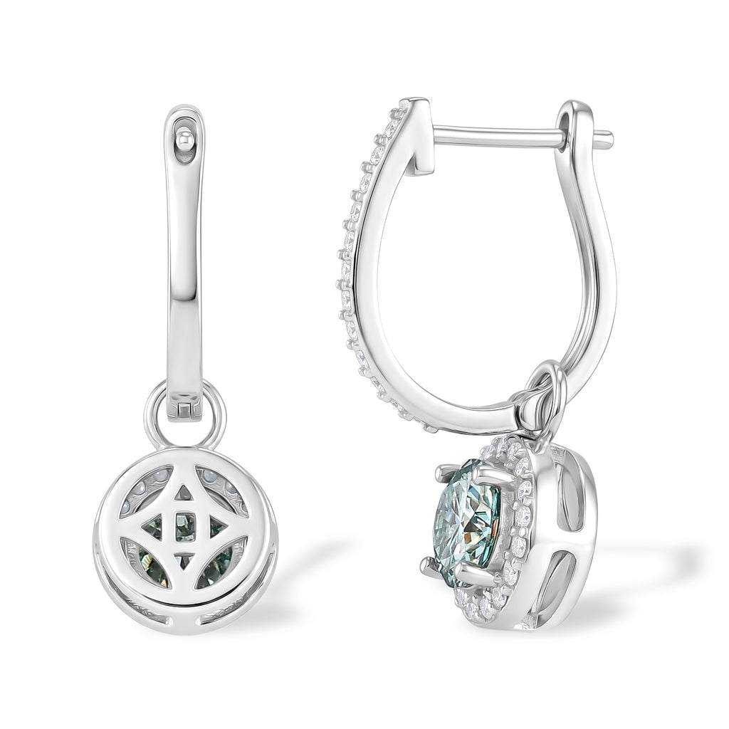 D'Joy - Paraiba Moissanite Hoop Drop Earring with Clasp in Rhodium Overlay Sterling Silver 2.37 Ct._8634882_3