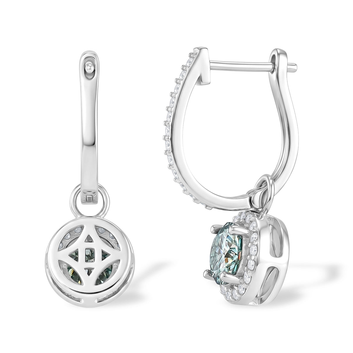 D'Joy - Paraiba Moissanite Hoop Drop Earring with Clasp in Rhodium Overlay Sterling Silver 2.37 Ct. V32578130 4