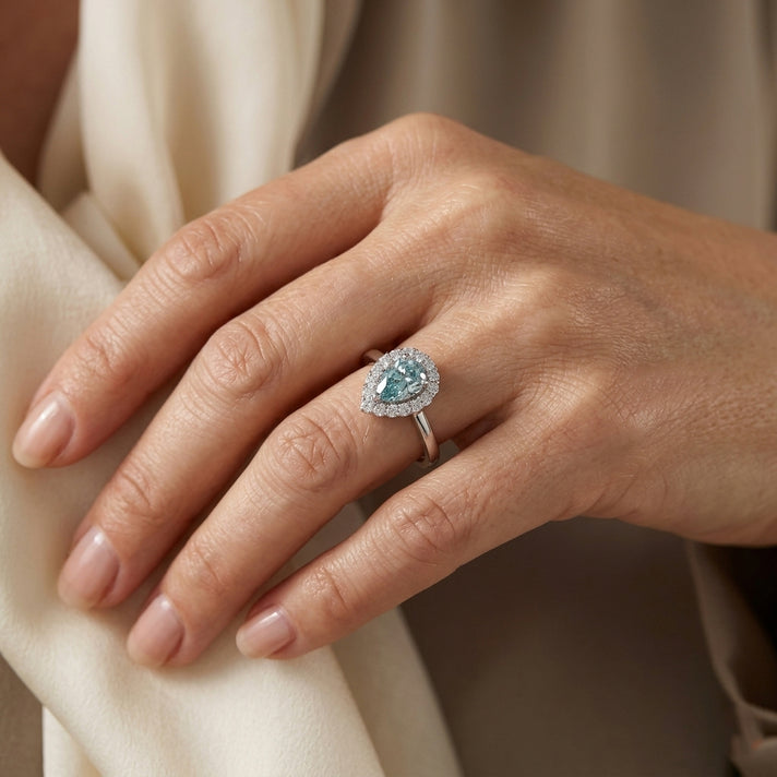 D'Joy - Paraiba Moissanite Halo Ring in Rhodium Overlay Sterling Silver 1.25 Ct. 8634938 2