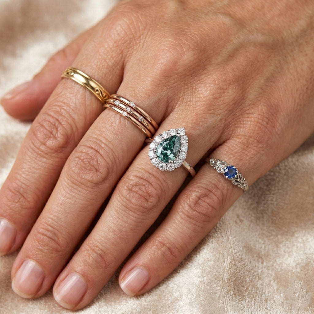 D'Joy - Paraiba Moissanite Halo Ring in Rhodium Overlay Sterling Silver 1.25 Ct. 8634938 3