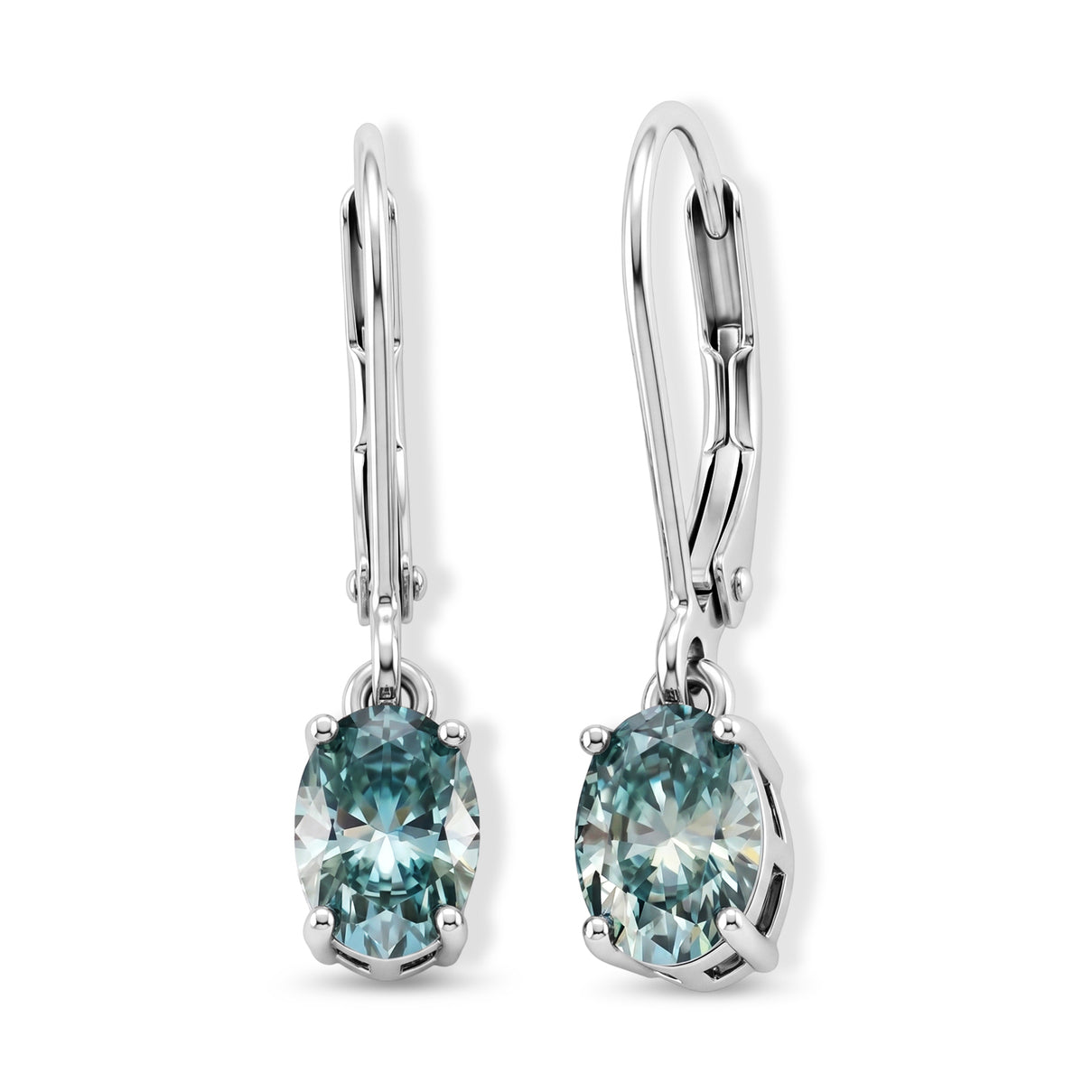 D'Joy - Paraiba Moissanite Solitaire Lever Back Earring in Rhodium Overlay Sterling Silver 1.50 Ct. V32515330 0