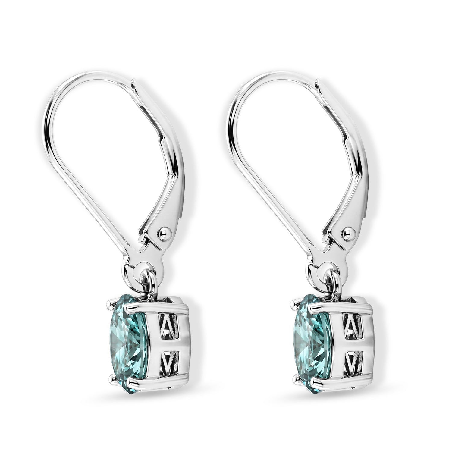 D'Joy - Paraiba Moissanite Solitaire Lever Back Earring in Rhodium Overlay Sterling Silver 1.50 Ct. V32515330 4