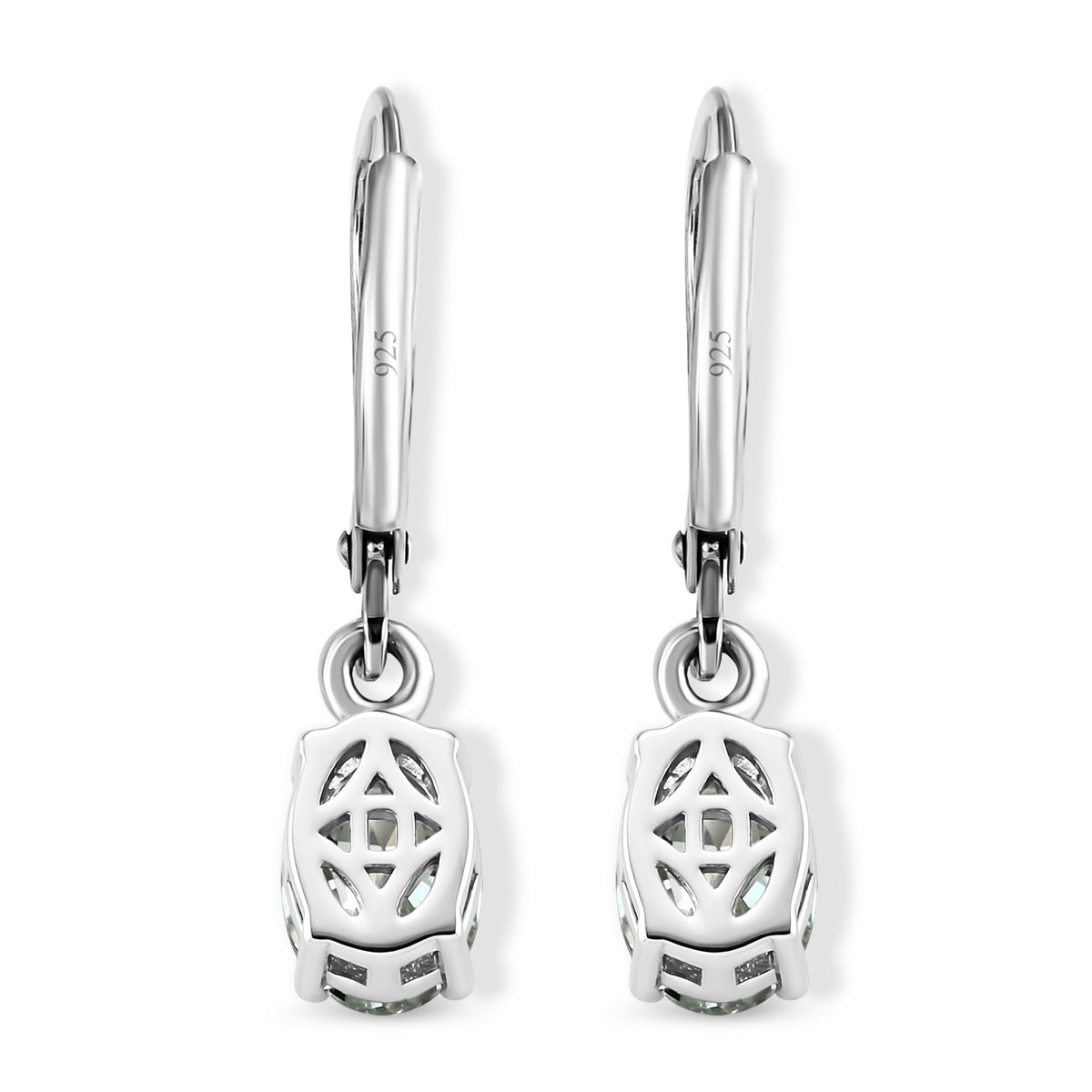 D'Joy - Paraiba Moissanite Solitaire Lever Back Earring in Rhodium Overlay Sterling Silver 1.50 Ct. V32515330 5