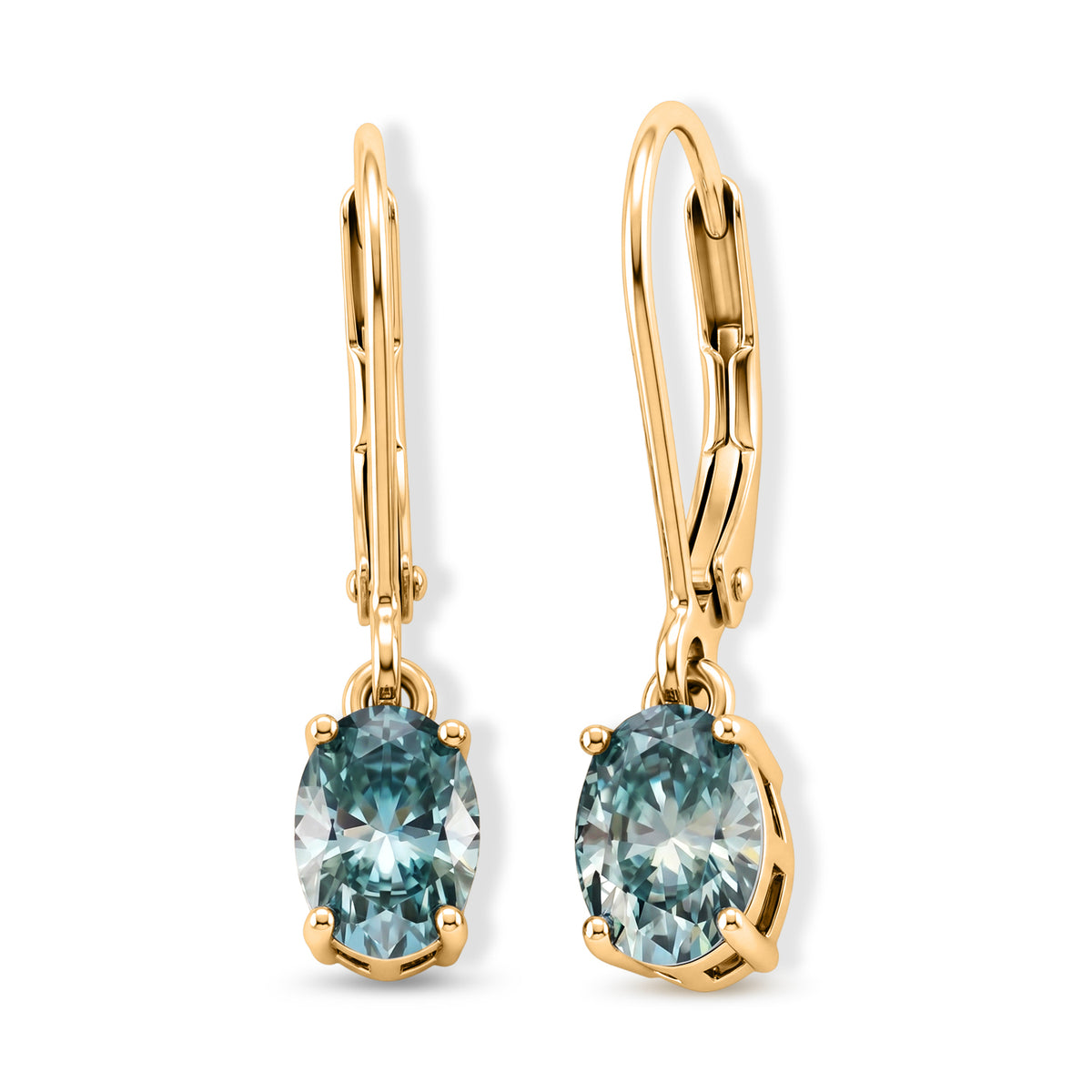 D'Joy - Paraiba Moissanite Solitaire Lever Back Earring in Yellow Gold Plated Sterling Silver 1.50 Ct. V32566798 0