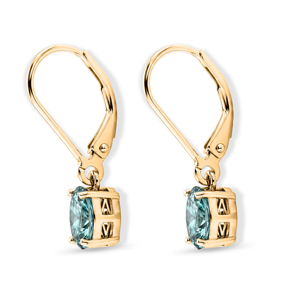 D'Joy - Paraiba Moissanite Solitaire Lever Back Earring in Yellow Gold Plated Sterling Silver 1.50 Ct. V32566798 4