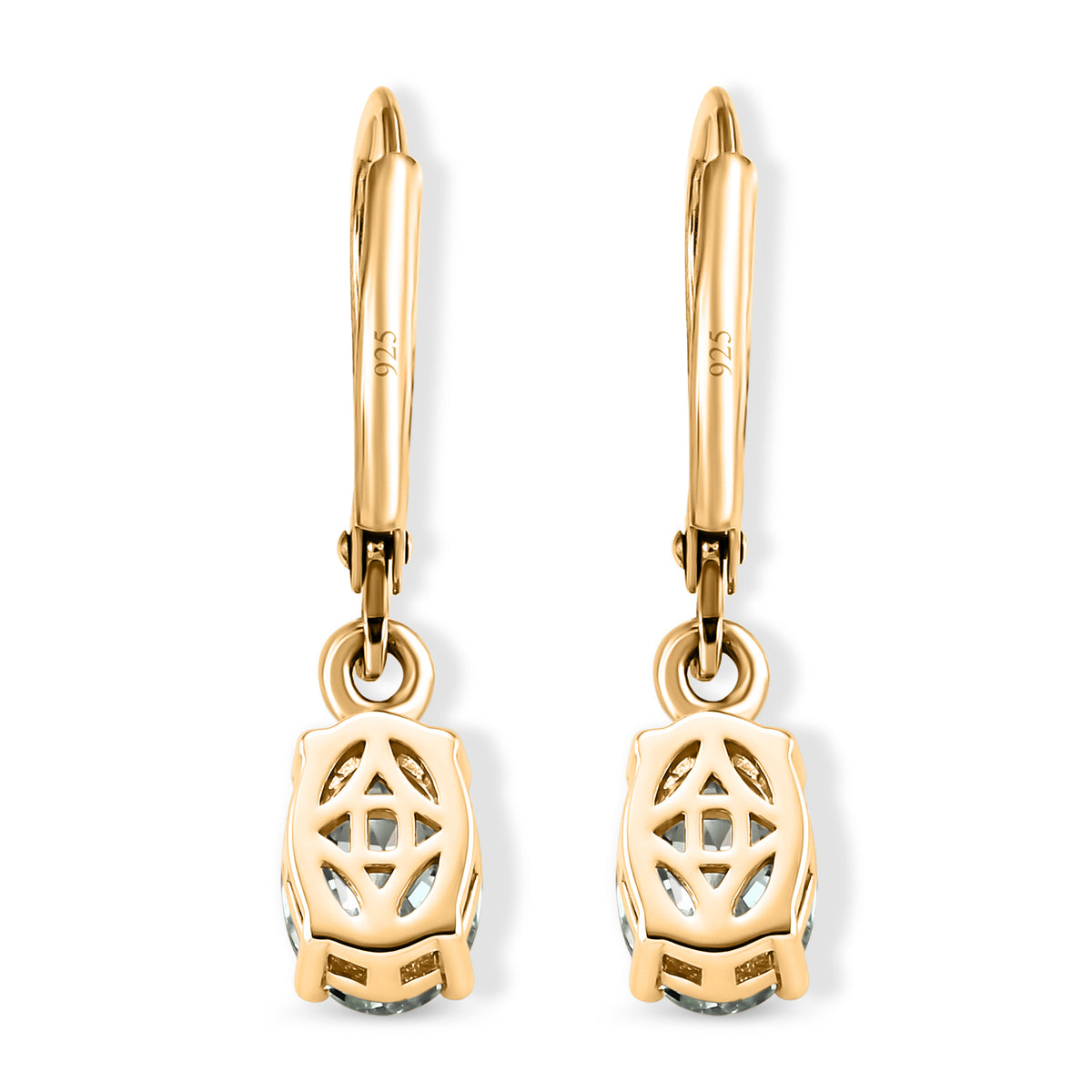 D'Joy - Paraiba Moissanite Solitaire Lever Back Earring in Yellow Gold Plated Sterling Silver 1.50 Ct. V32566798 5