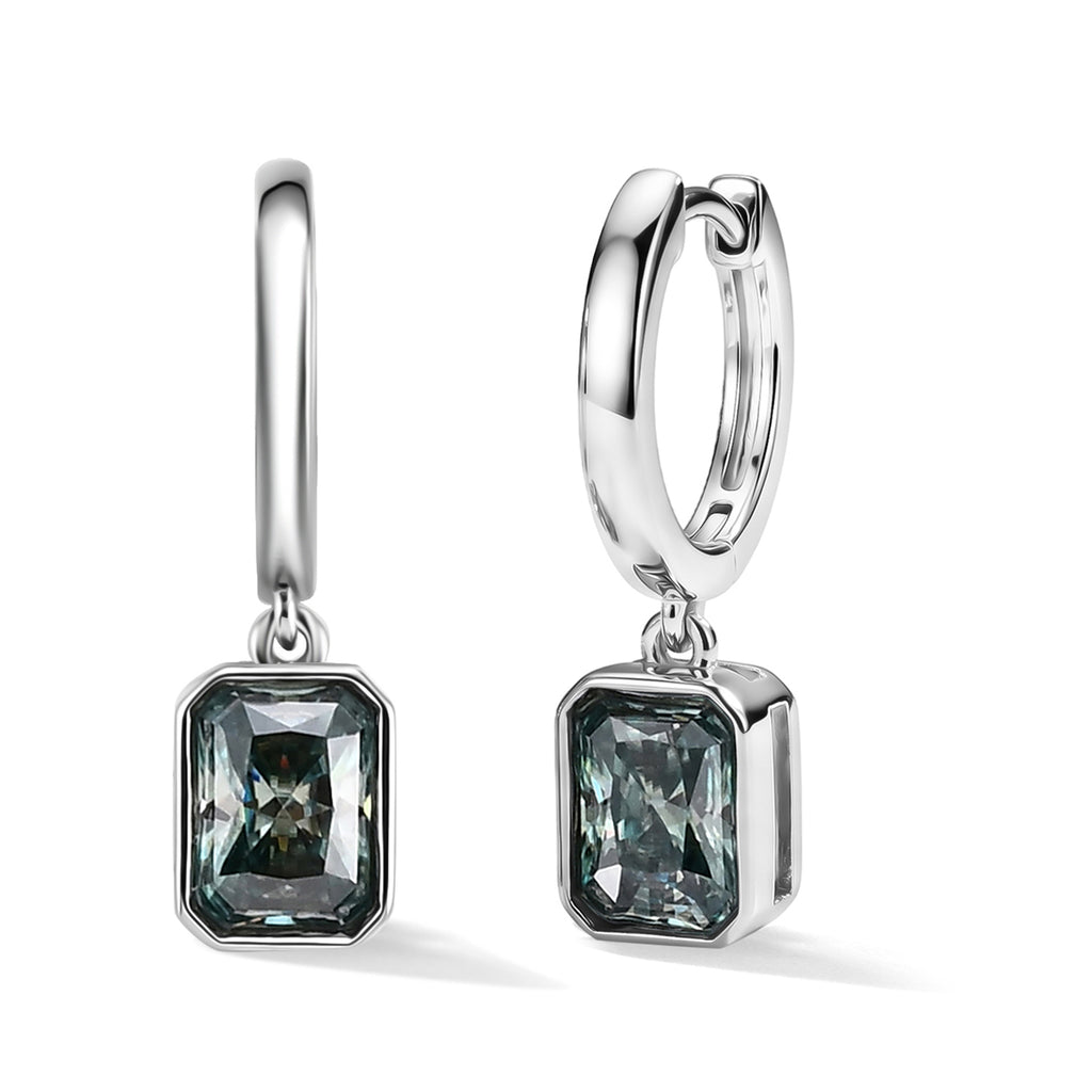 D'Joy - Paraiba Moissanite Full Hoop Earring with Clasp in Rhodium Overlay Sterling Silver 1.90 Ct._8634981