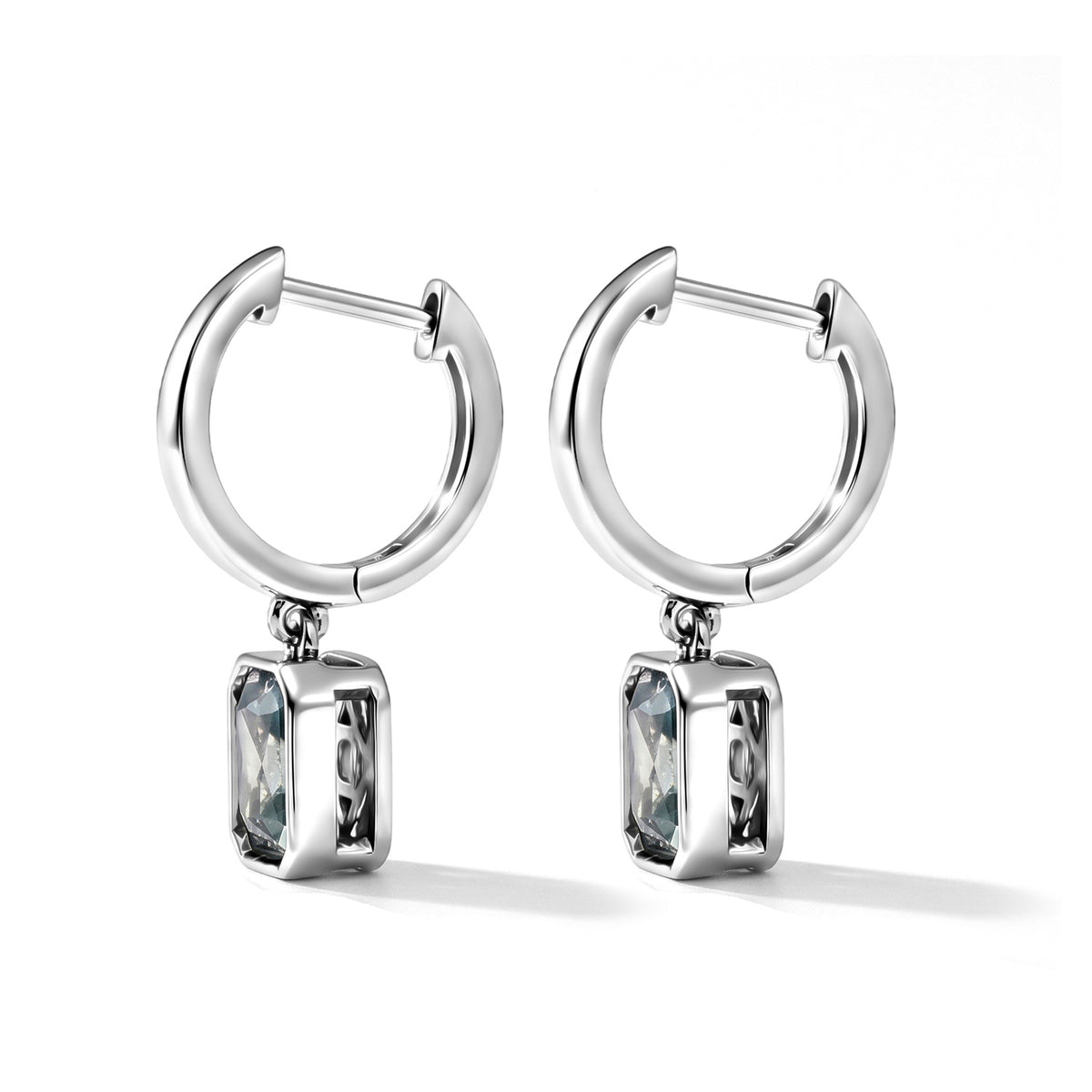 D'Joy - Paraiba Moissanite Full Hoop Earring with Clasp in Rhodium Overlay Sterling Silver 1.90 Ct. V32582537 4