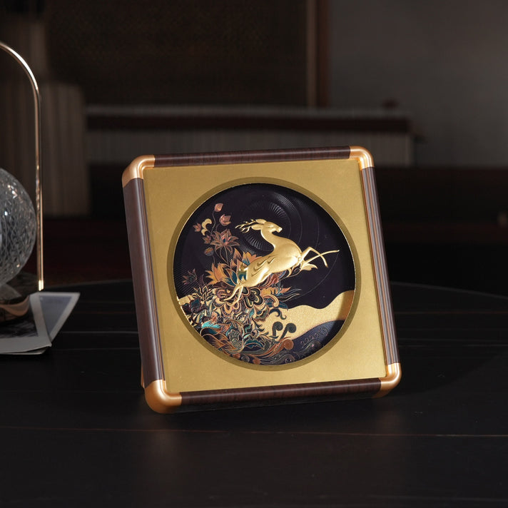 24K Yellow Gold NTGS Certified Foil Painting of Traditional Deer &amp; Nature Artwork 8634985 2