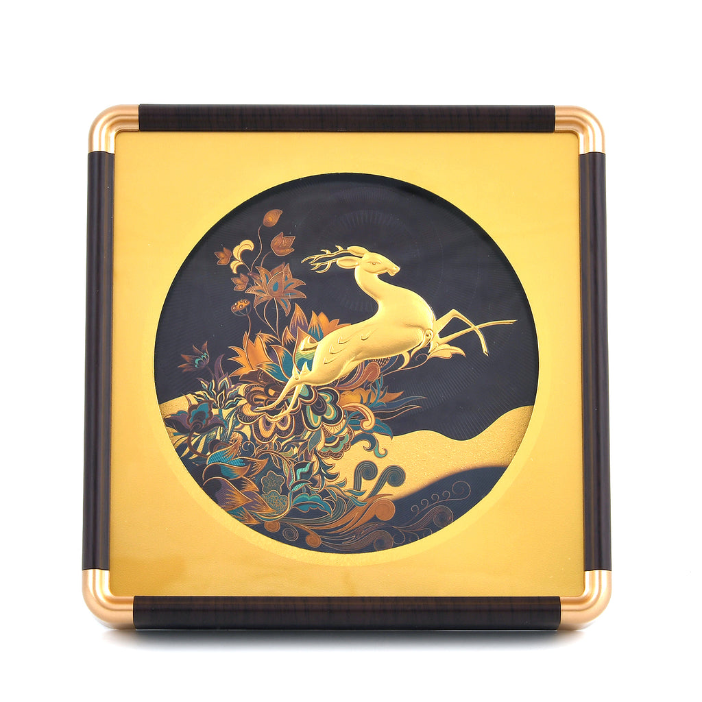 24K Yellow Gold NTGS Certified Foil Painting of Traditional Deer & Nature Artwork_8634985_2
