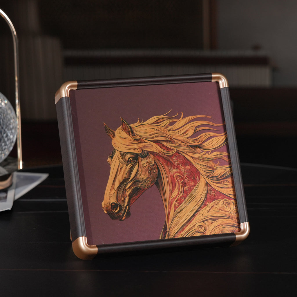 24K Yellow Gold NTGS Certified Foil Painting of Powerful Horse & Victory Symbolism_8634988_1